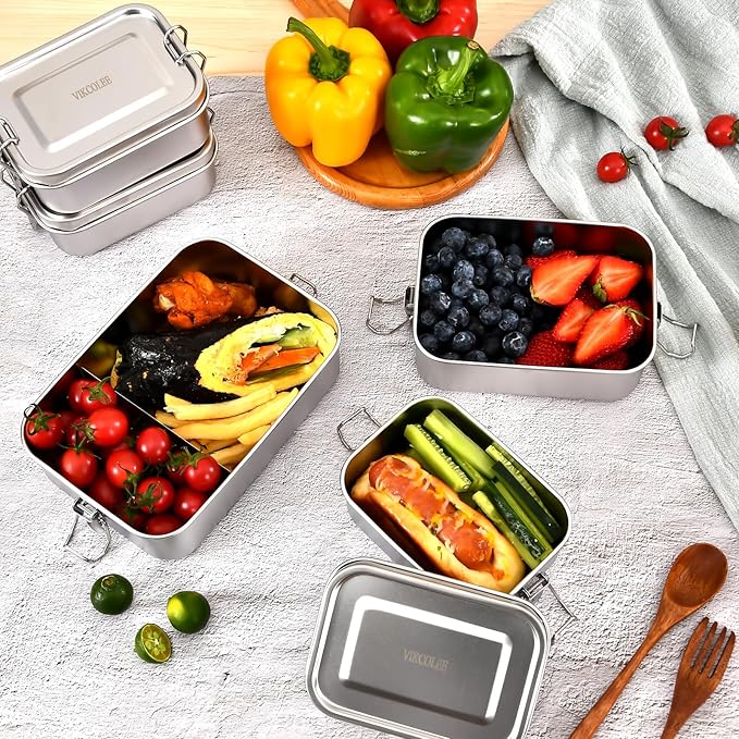 8 PCS Stainless Steel Bento Box 4-Size, Metal Lunch Box, Food Containers, Steel Lunch Container for Home, Work, Camping (550ml+850ml+1400ml+2400ml)*2