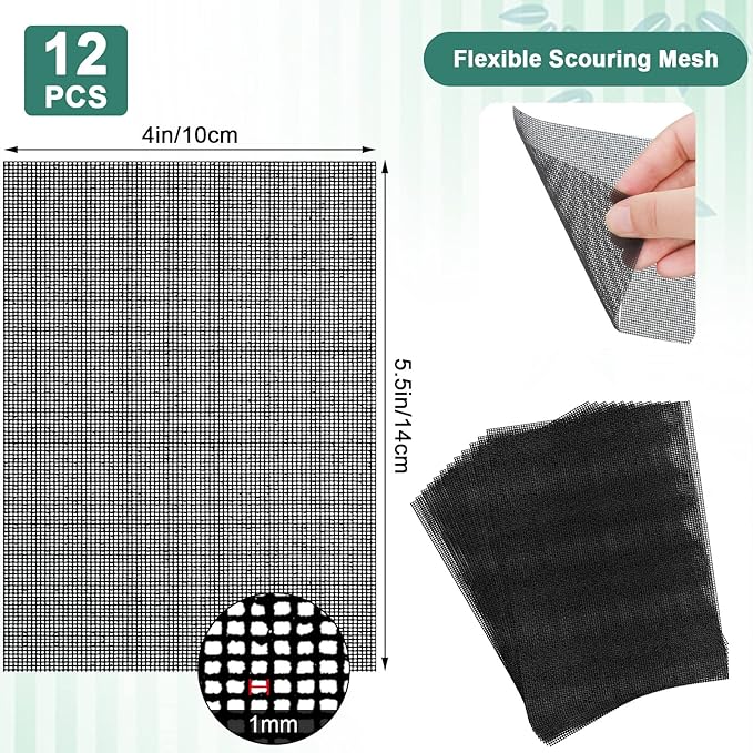 Skyley 12 Pack Flexible Scrubbing Screen Cleaning Mesh for Household 5.5 x 4 Inch Cleaner Toilet Hard Water Ring Remover Scouring Pad Abrasive Grit Cleaning Screen for Remove Carbon, Rust and Scale