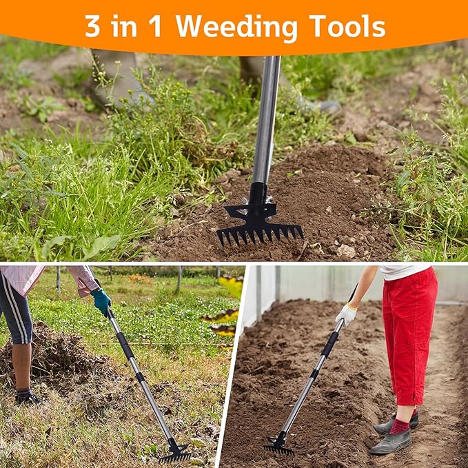 Stainless Steel Weed Puller Tool - Detachable 4-Section Handle with Saw Blade Weeder, 59" Root Remover for Lawn, Garden & Yard
