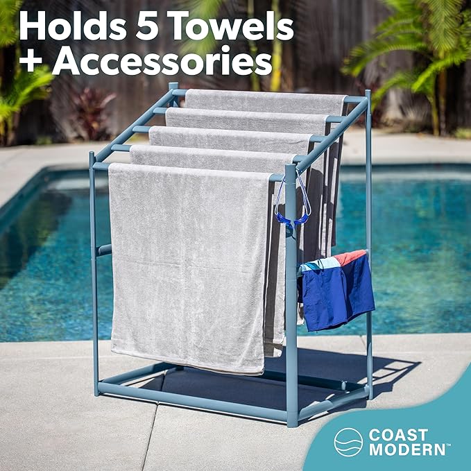 Coast Modern Pool Towel Rack – Choose Your Color - Outdoor & Indoor 5 Beach Towel PVC Drying Rack