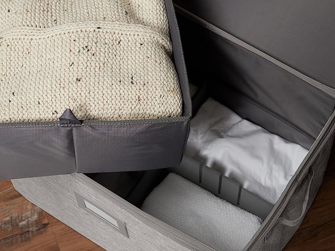 Covermates Keepsakes - Adjustable Zip-Top Storage Box - Configurable FlexGrid Compartments - Heavy Duty Polyester- Reinforced Handles - Stackable Design - Indoor Storage, Grey Heather