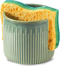 Ceramic Sponge Holder for Kitchen Sink, Scrub Sponge Dish Rack, Farmhouse Compact Sink Caddy Organizer, Glazed Green