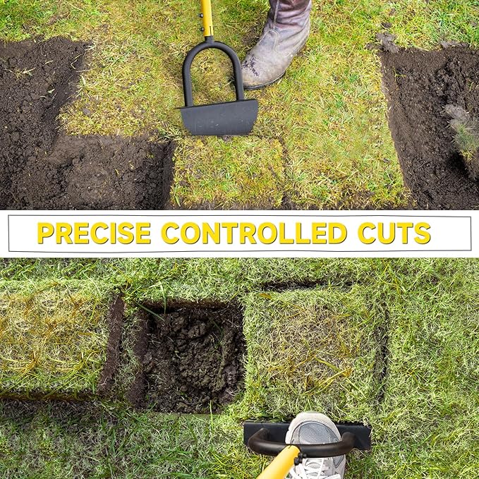 Manual Edger Lawn Tool with 38"-42" Adjustable Length, Saw-Tooth Border Edger with Wide Footplate Manganese Steel Blade, Garden Edging Tool for Flower Beds, Landscaping, Sidewalks, Yard