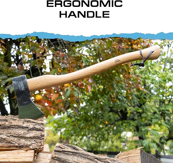PRANDI German Axe 2.20lb - Hickory Handle 23.64in with Leather String - Ideal for Firewood, Splitting, and Chopping - Made in Italy