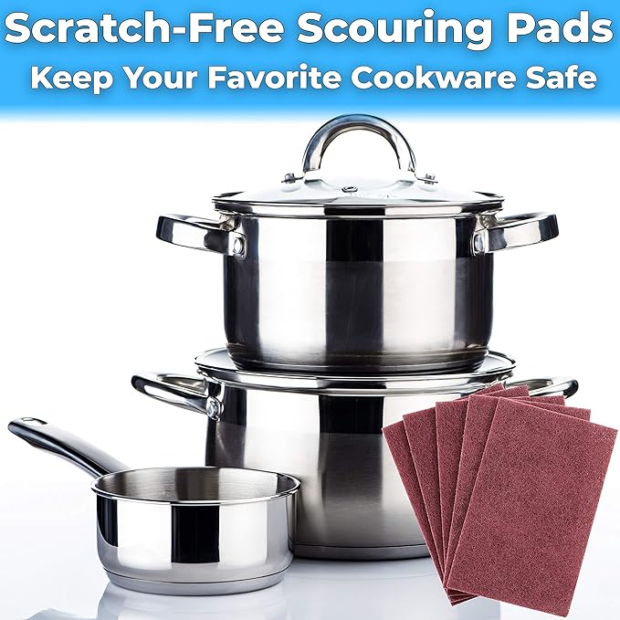 Heavy Duty XL Red Scouring Pads. 6x9 in 10 Pack of Scrubber Tools for Cleaning Stainless Steel Pots, Pans, Grills and Griddles. Extra Large Pad for Outdoor Use on Railings and Tiles.
