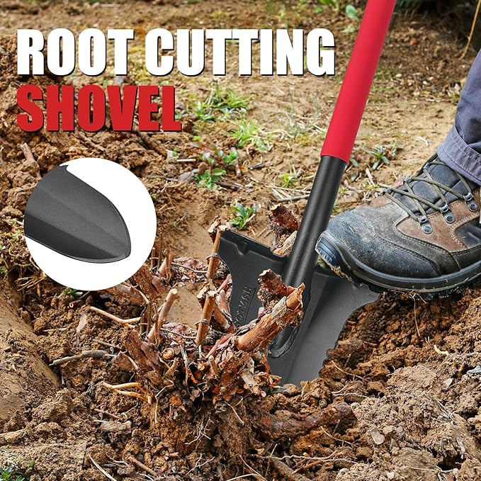 Drain Spade Garden Shovel Digging Shovels Root Saw Spade with Ergonomics Oval Steel Handle for Digging, Trenching, Cutting Roots,47.2 Inches