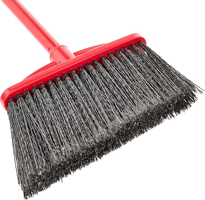 Amazon Basics Angle Broom With Metal Handle for Floor Cleaning and Sweeping, 11 inches Wide, 6-Pack, Black & Red