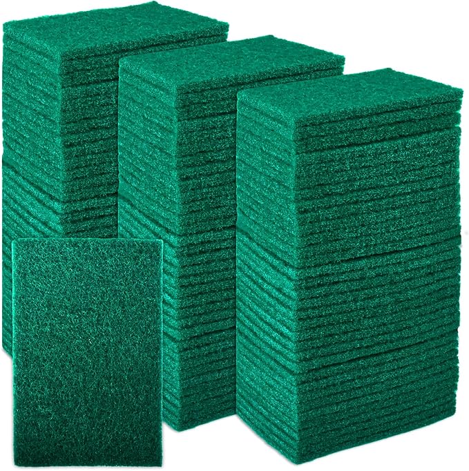CONLI 100 PCS Scouring Pad Reusable Household Green Scrubbing Pads for Cleaning, Multipurpose 6" x 4" Non Scratch Scrubbing Pads for Kitchen Dishes Pan Metal Grills