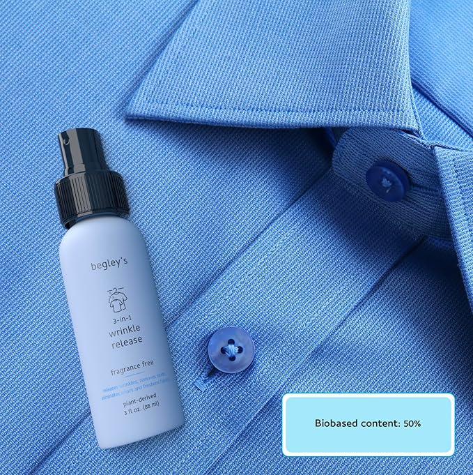 Begley's 3-in-1 Wrinkle Remover, Quick Fix Wrinkle Release, Static Cling Remover, Odor Eliminator and Fabric Refresher Spray - USDA Certified Biobased - Lavender, 3 oz Travel Size