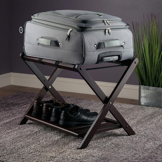 Winsome Remy Luggage Rack with Storage Shelf, for Guest Room, No Assembly, Cappuccino