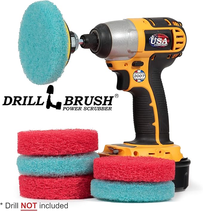 Drill Brush - Scrub Pads - Bathroom Accessories - Cleaning Supplies - Spin Scrubber Pad Kit - Hard Water Stain Remover - Shower Cleaner - Tub Cleaner - Bath Mat - Glass Cleaner - Shower Door Cleaner