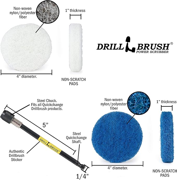 Drill Brush - Drill Attachment - Bathroom - Power Scrubber Pads - Cleaning Pads - Bath - Shower Door - Scouring Pad Kit - Bath Mat - Bathroom Sink - Shower Cleaner - Vinyl Flooring - Scrub Pads