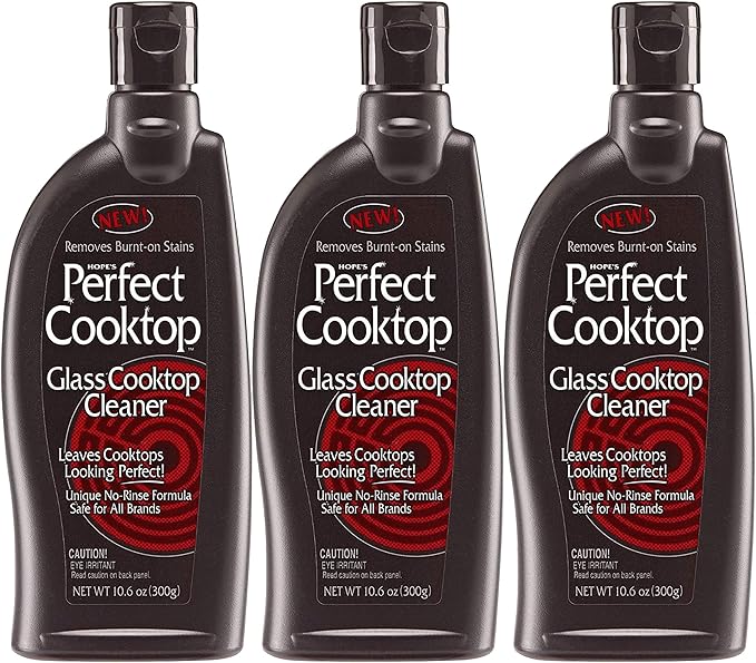 HOPE'S Perfect Cooktop Glass and Ceramic Cooktop and Stove Top Cleaner, Fast Acting and Removes Burnt on Stains from Glass Ceramic Smooth Top Ranges with its No Rinse Formula, 10.6 Oz, Pack of 3