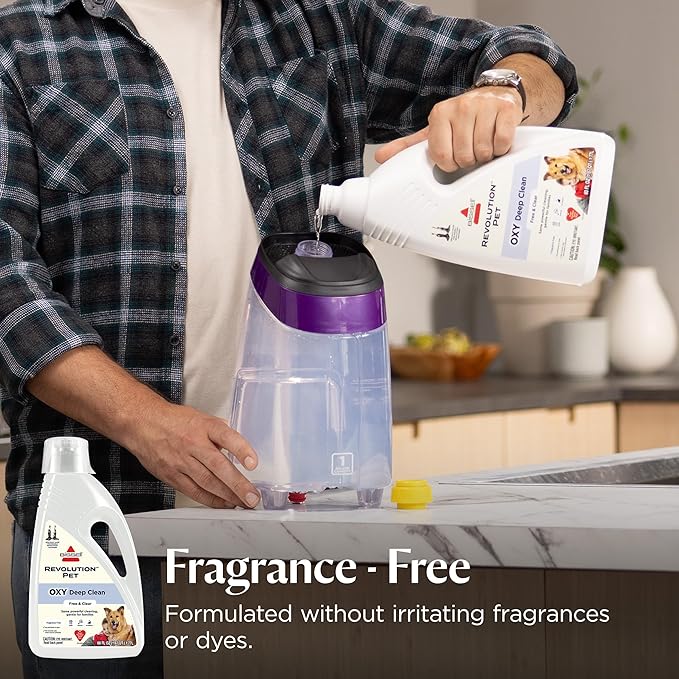 Bissell Free & Clear OXY Carpet Deep Clean Solution, for use in leading upright carpet cleaners, 60oz, Same powerful clean, gentle for families, Hypoallergenic formulation without dyes or fragrance