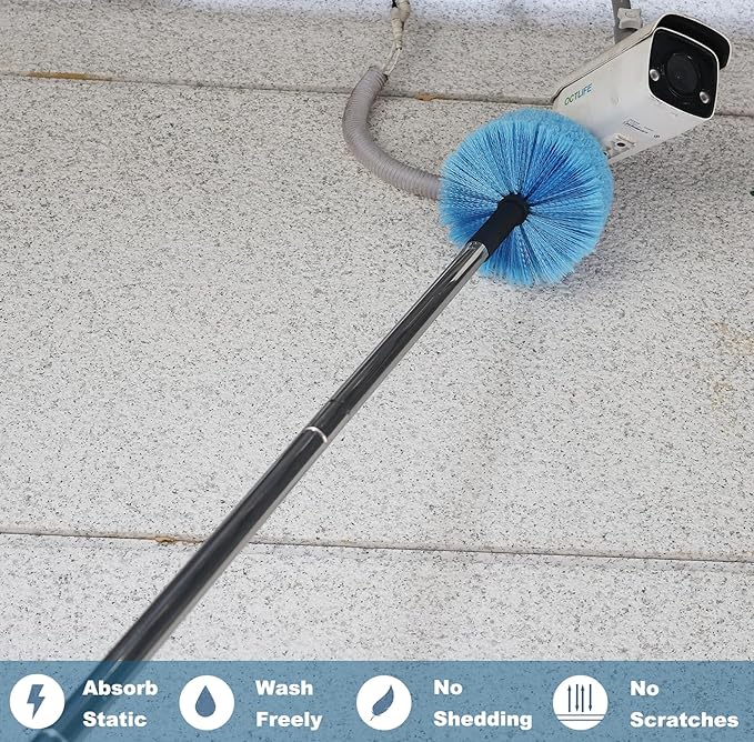 4 Pack Cobweb Duster Head Brush-Twist-On Spider Web Brush for Outdoor & Indoor Web Cleaning // Fits Standard Acme Threaded Poles // Cobweb Duster Brush Head Only-Blue