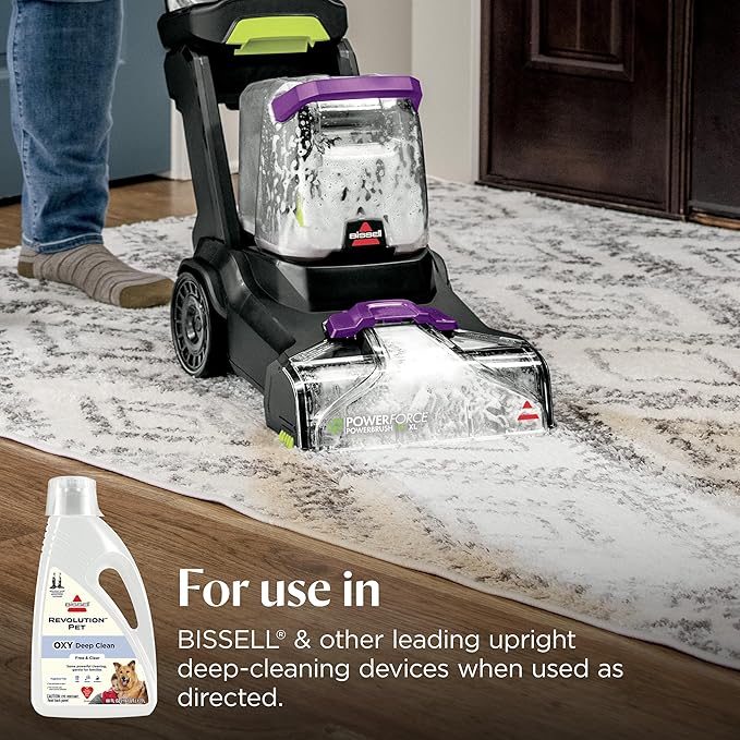 Bissell Free & Clear OXY Carpet Deep Clean Solution, for use in leading upright carpet cleaners, 60oz, Same powerful clean, gentle for families, Hypoallergenic formulation without dyes or fragrance