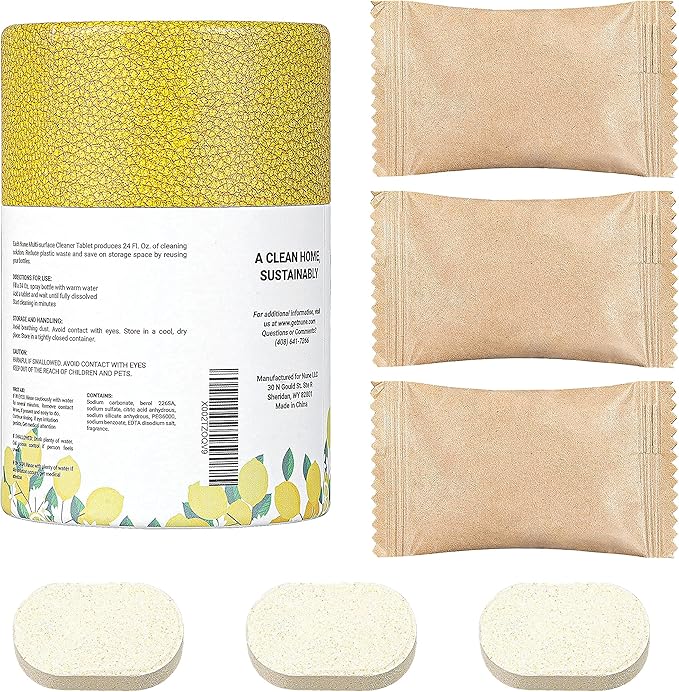 Nune Multi-Purpose Cleaner Refills - All Purpose Cleaning Tablets 6 Pack - 144 fl oz total (24 fl oz each) - Shower, Counter, Floor, Furniture, Bathroom - Non-Toxic and Effective - Lemon Fragrance