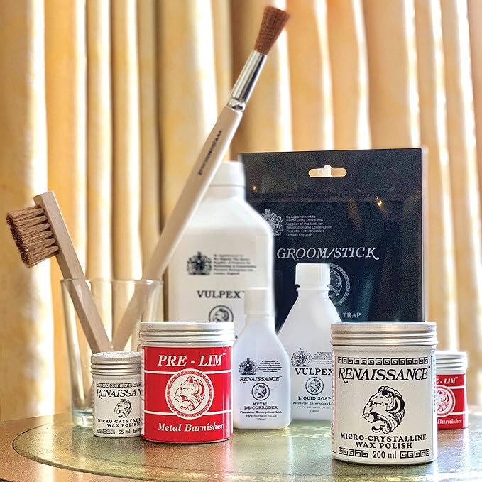 R e n a i s s a n c e Wax Polish & Pre Lim Surface Cleaner Set - 65ml Jewelry Cleaner Restoration of Silver Gold Brass Copper-Metal Polish & Car Polish Microcrystalline Wax, Polishing Compound & Ebook
