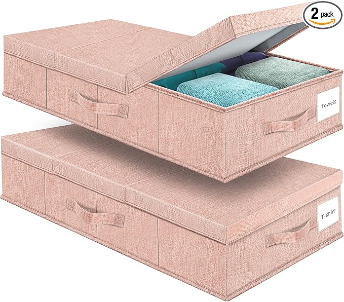 Supowin Underbed Storage Containers Bin with Lids, Large Under Bed Storage Organizer Box with Handle, Foldable Under the Storage Bags for Organizing Clothes, Shoes, Blankets, Pillows