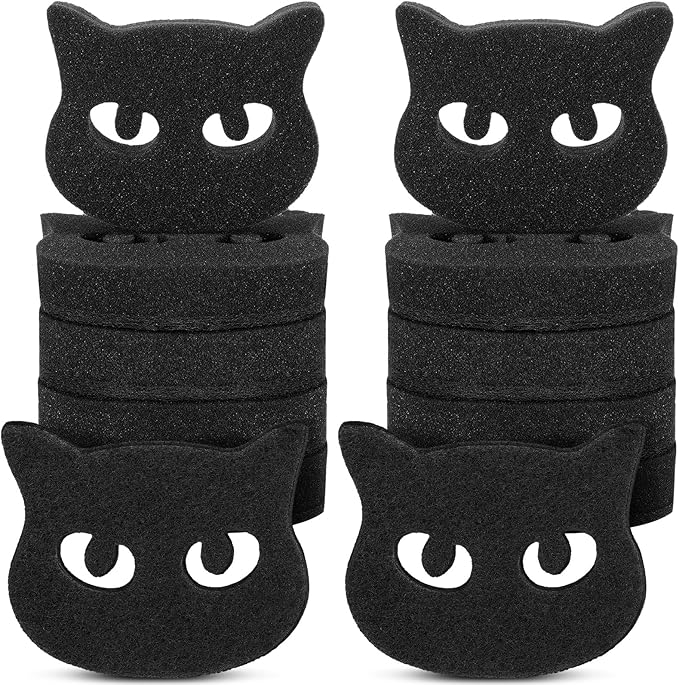 Tioncy 12 Pack Black Cat Sponges Bulk Dual Sided Scrubber Sponges Dishwashing Non Scratch for Cat Kitchen Accessories Dish Scouring
