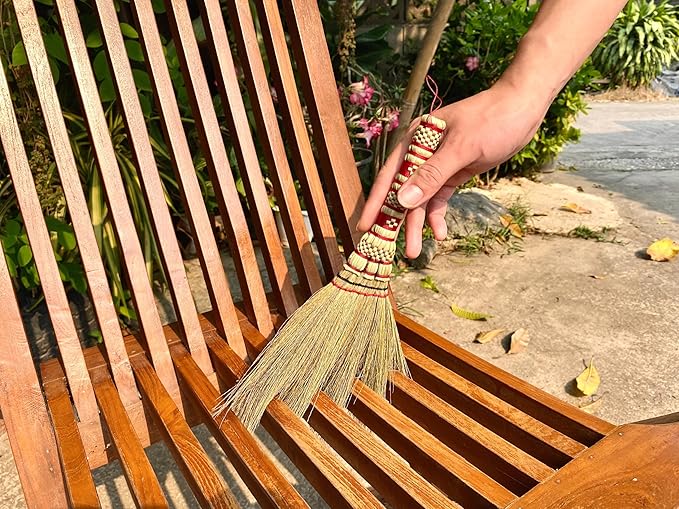 Small Corn Wisk Brush Broom 11 Inch Blue, Red Flagged Indoor Heavy Duty Multi Surface Hard & Soft Floor 100% Handmade(Blue), AW038-AW0038, length 11 Inch, wide 4.5 inch,