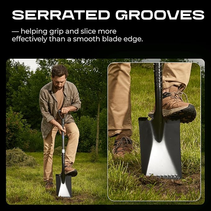 CKG Spade Shovel for Gardening with Carbon Fiber Handle, Heavy Duty Flat Shovel for Digging 43 Inch, Edging Tool for Landscaping and Trenching, Flat