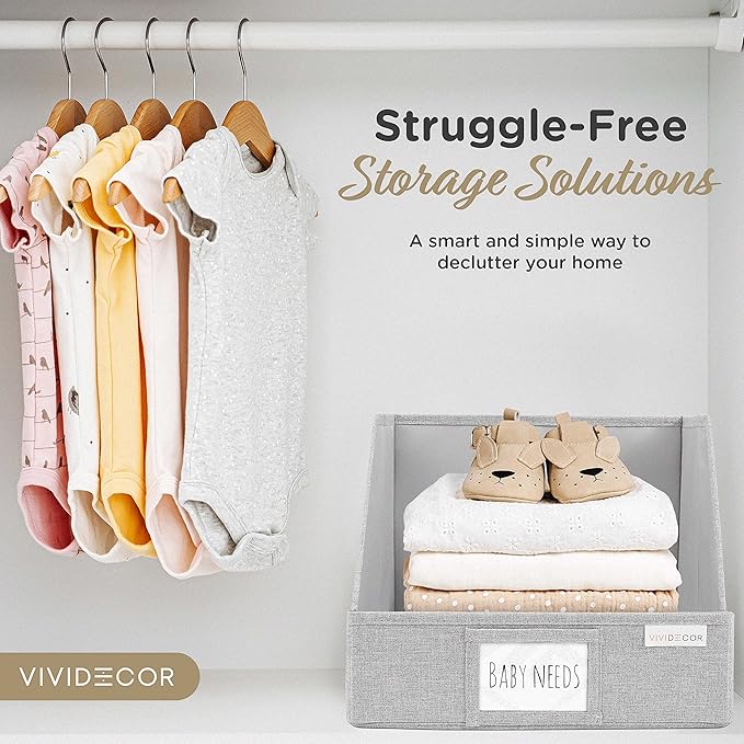 Trapezoid Closet Bins for Shelves – 12x12x10 Fabric Storage Baskets, Closet Organizers Bins, Open Front Fabric Baskets, Collapsible Organizer Boxes for Clothes, Linen – Light Gray, 3 Pack