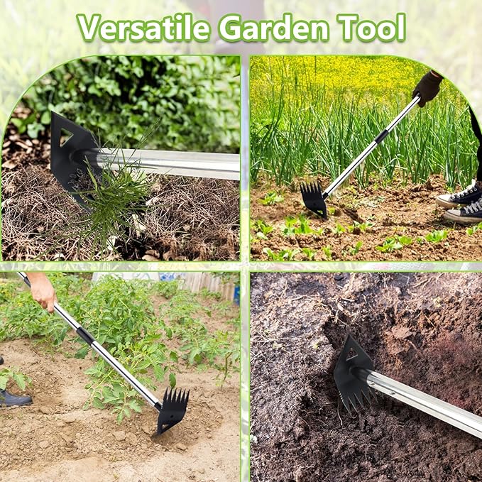 Weed Puller Tool with Long Handle, Hoe Garden Tool Weeding Rake Combo for Uprooting, Garden Hoe, Weed Remover Manual Hand Weeder for Yard Flower Bed