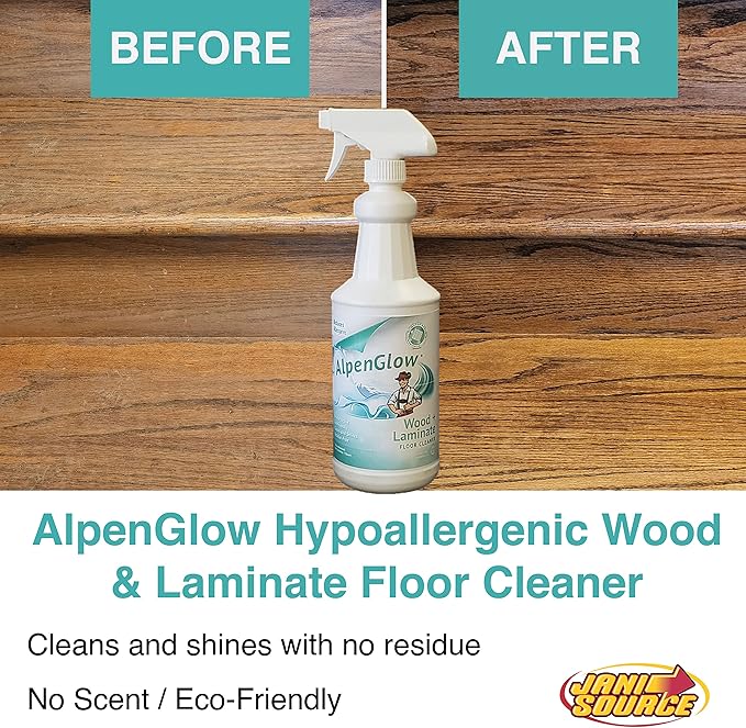 AlpenGlow Hypoallergenic Wood & Laminate Floor Cleaner, Ready To Use Spray, 1 Quart (3-Pack)