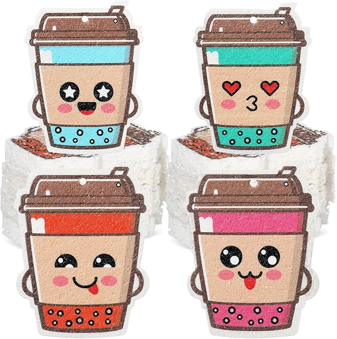 8 Pack Cute Kitchen Sponges Dish Set Compressed Non-Scratch Reusable Kitchen Cleaning Household Sponges for Dishes, Pans, Kitchen, Fruit, Plate, Bathroom(Bubble Tea)