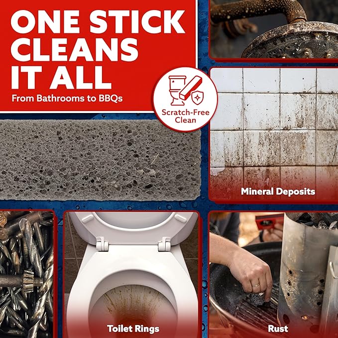 PUMIE 3 Pack Pumice Scouring Stick, HDW Heavy Duty Pumice Stone for Toilet Cleaning, Ovens, Pools, Tubs, Scouring Stick for Stains, Hard Water Rings and Rust