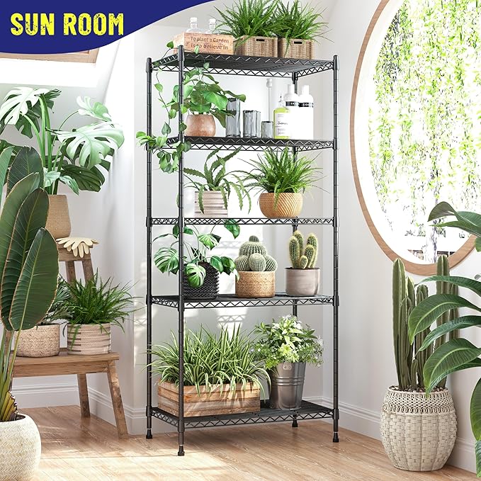 Romorgniz Storage Shelves Adjustable Metal Shelving Unit 5 Tier Wire Shelving,1010LBS Pantry Shelves Sturdy Steel Wire Shelf for Laundry Bathroom Kitchen Pantry, 13.6" D x 21.5" W x 59.4" H, 2PCS