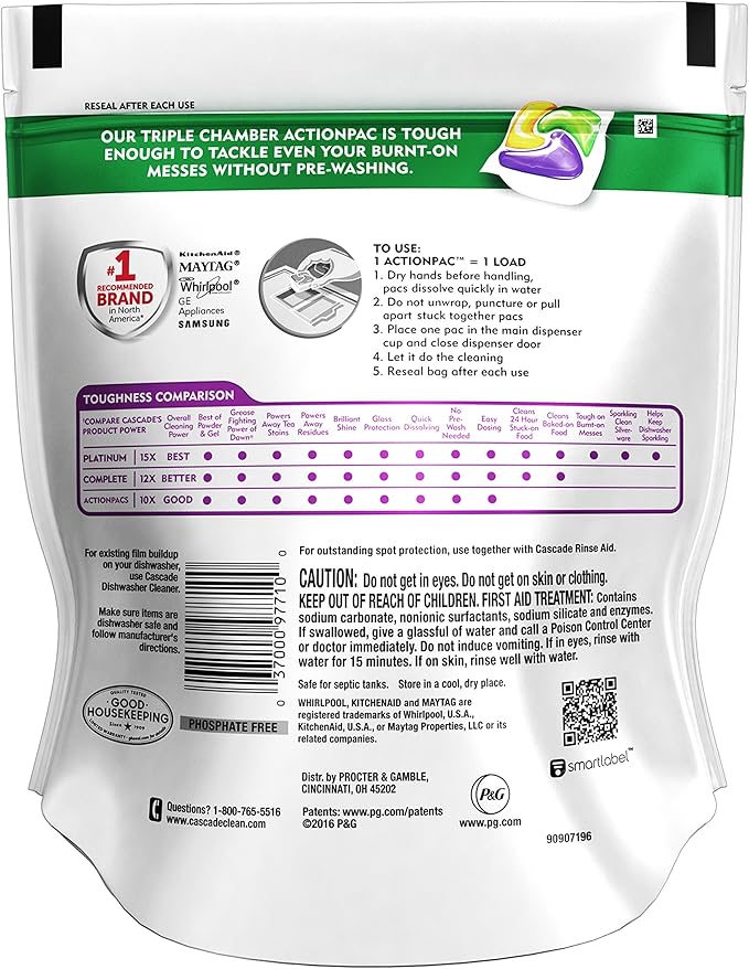 Cascade Platinum ActionPacs Dishwasher Detergent Lemon Scent, 18 ct