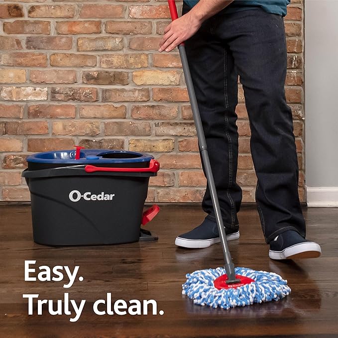 O-Cedar RinseClean Spin Mop & Bucket System + 2 Extra Mop Heads| Clean with Water | Removes 99% of Bacteria
