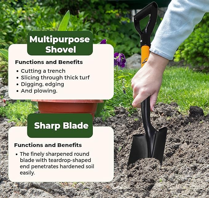 Ashman Round Shovel (Medium) – (2 Pack) – 27 Inches in Length, Durable Handle, Round Shovel with Comfortable Grip with a Sturdy Blade, Multipurpose Premium Round Point Blade Shovel.