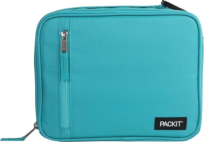 PackIt(R) Freezable Classic Lunch Box, Teal, Built with EcoFreeze(R) Technology, Collapsible, Reusable, Zip Closure With Zip Front Pocket and Buckle Handle, Designed for Fresh Lunch On the Go