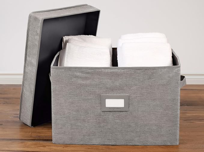 Covermates Keepsakes - Storage Box - Heavy Duty Polyester - Reinforced Handles - ID Window - Indoor Storage - Closet Storage, Grey Heather