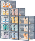 SIMPDIY Shoe Storage, 12 Pack X-Large Shoe Organizer for Closet, Shoe Boxes Clear Plastic Stackable Shoe Storage Boxes for Size 13