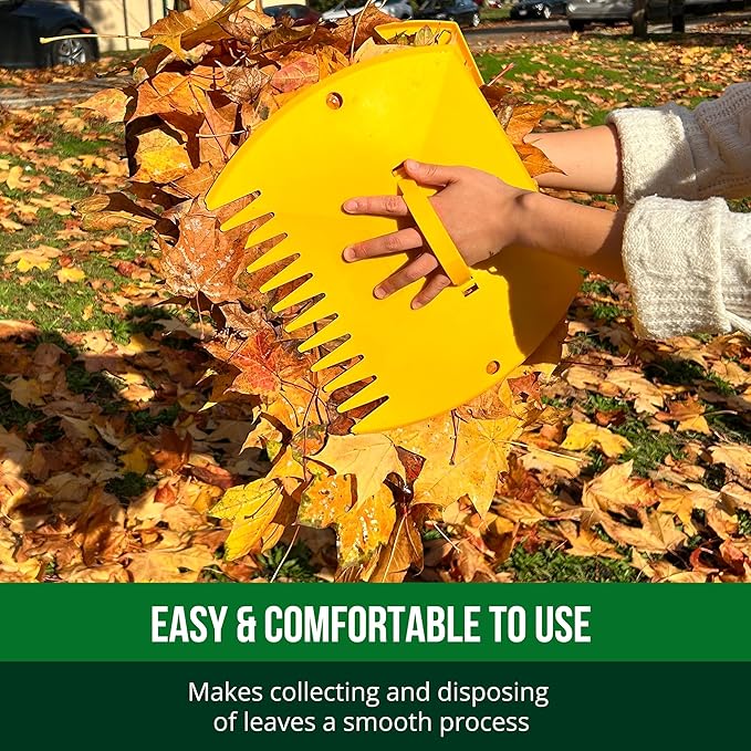 GardenHOME Leaf Scoops Hand Rakes, Large Leaf Grabbers for Yard Work and Garden Use, Clear and Collect Garden Rake, Leaf Scooper and Claws for Leaves, Lawn Debris, and Trash Cleanup, Yellow