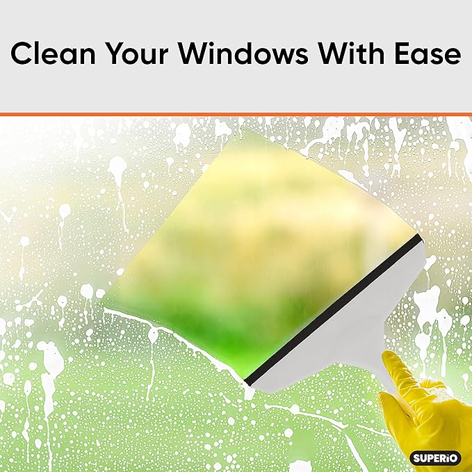 Superio Rubber Squeegee, Streak Free All Purpose Window Squeegee, Comfort Grip Handle and Hanging Hook (Grey, 6 Inch)