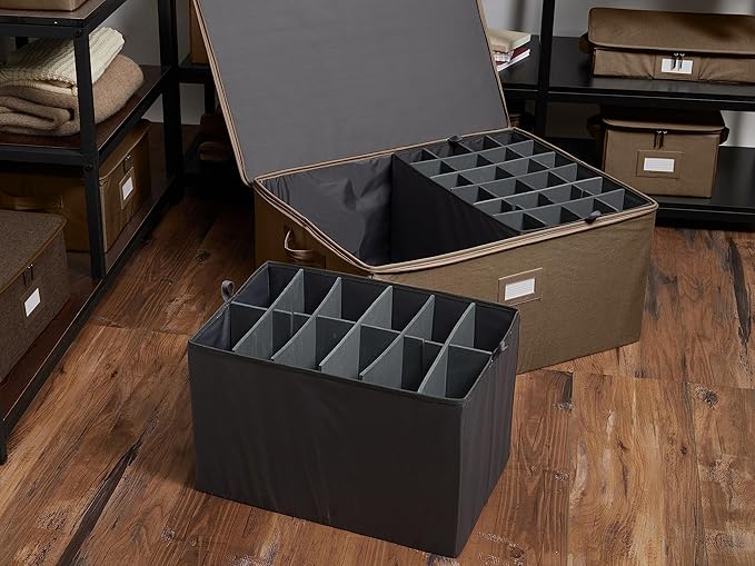 Covermates Keepsakes - Adjustable Zip-Top Storage Box - Configurable FlexGrid Compartments - Heavy Duty Polyester- Reinforced Handles - Stackable Design - Indoor Storage, Brown Heather