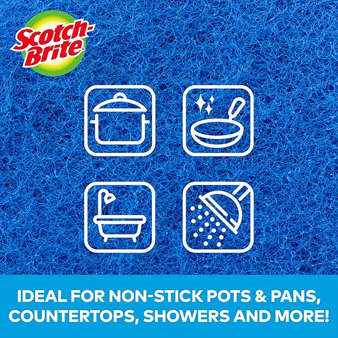 Scotch-Brite® Zero Scratch Scour Pad, 3 Scrubbing Pads, Non-Scratch Scouring Pads for Kitchen and Dish Cleaning (Pack of 2)