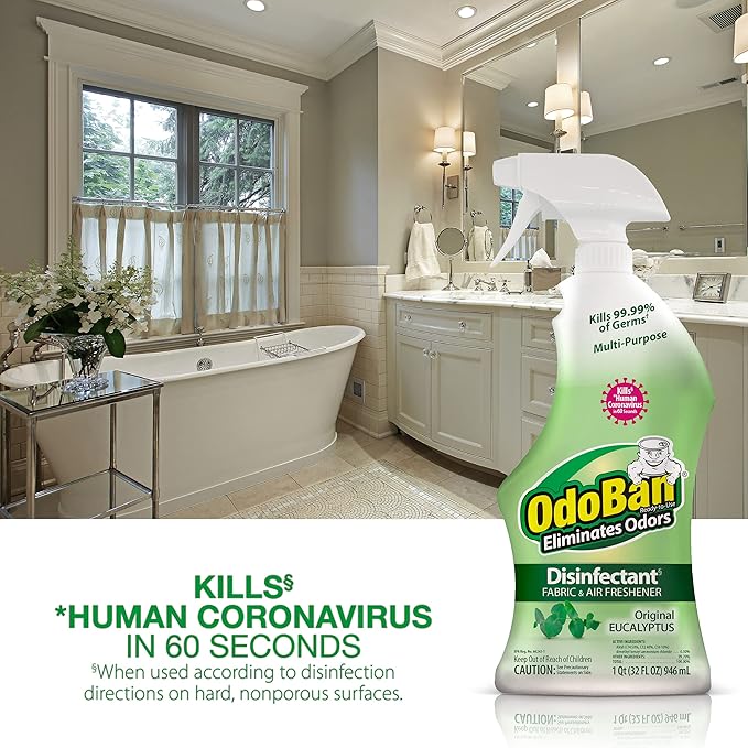 OdoBan Ready-to-Use Disinfectant and Odor Eliminator, Made in the USA, Original Eucalyptus Scent, Set of 3, 2 Spray Bottles, 32 Ounces Each and 1 Gallon Concentrate