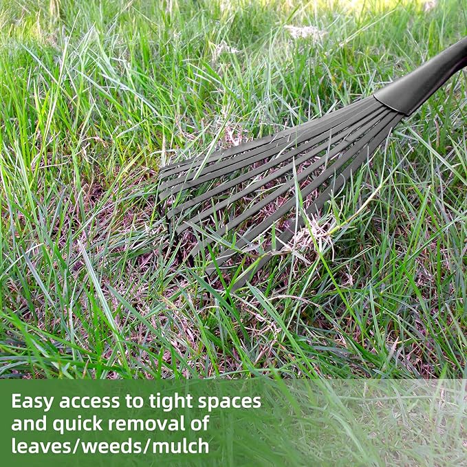 2 Pcs Gardening Hand Rake, 14.5" Alloy Steel Short Handle Shrub Rake for Soil Loosening, Planting and Spreading Mulch, Hanging Hole for Storage, Perfect for Maintaining a Raised Garden Bed