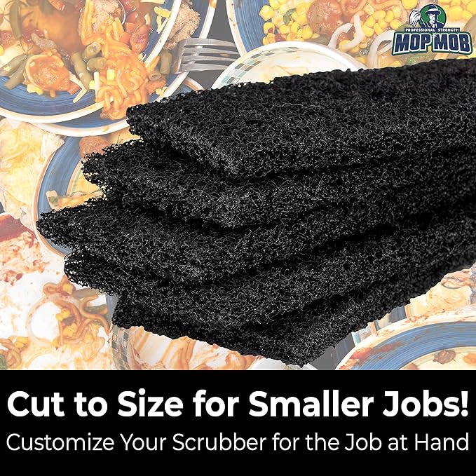 Heavy Duty XL Black Scouring Pad 2 Pack. 10 x 4.5in Large Multipurpose Nylon Scrubbing Sponges. Clean Bathrooms, Kitchens, Counters and Floors to Erase Grime and Make Surfaces Sparkle