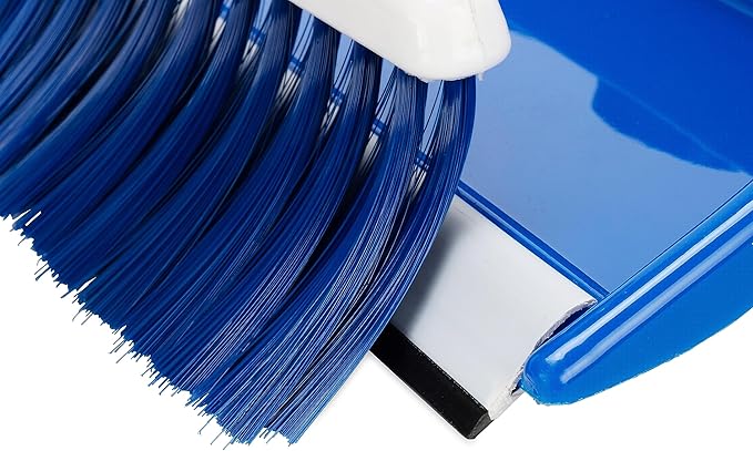 Camco Dust Pan with Whisk Broom-Whisk Broom Snaps into Dust Pan After Use|Hanger Hole for Convenient Storage|Excellent for Traveling,RVs,Campers Campsites,Dorm Rooms&More-(43945),Blue,1 Size