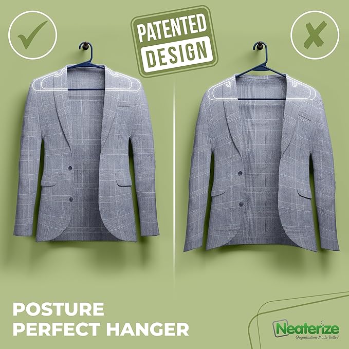 NEATERIZE Clothes Hangers Plastic 20 Pack for Adults - Plastic Hangers, The Perfect Coat Hanger and Space Saving Clothes Hangers for Closet, Percheros Ganchos para Colgar Ropa Hangars - Navy Hangers