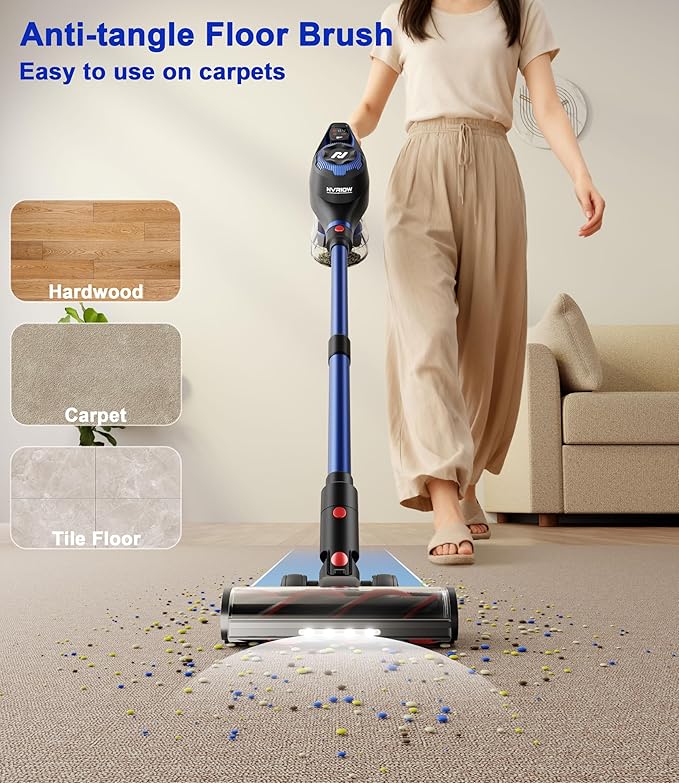 Nvriow Cordless Vacuum Cleaner for Home, 45Kpa Stick Vacuum, Max 80mins Runtime, 1.5L Dust Cup, Rechargeable Lightweight Handheld Vacuum for Carpet/Hardwood Floor/Pet Hair/Car (Navy Blue)