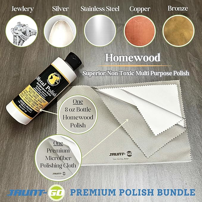 Silver Jewelry Cleaner - Multipurpose Homewood Metal Polish and Cleaner bundle with 1x Microfiber Cleaning Cloth Bundle - Stainless Steel Cleaner to Remove Tarnish & Restore Shine of Jewelry & More