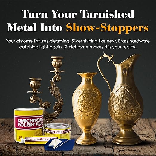 Rosenthal Collection – Simichrome Metal Polish Cream for Chrome, Aluminum, Brass & Jewelry – Restores Shine in Seconds – 1000g Tin with Polishing Cloth